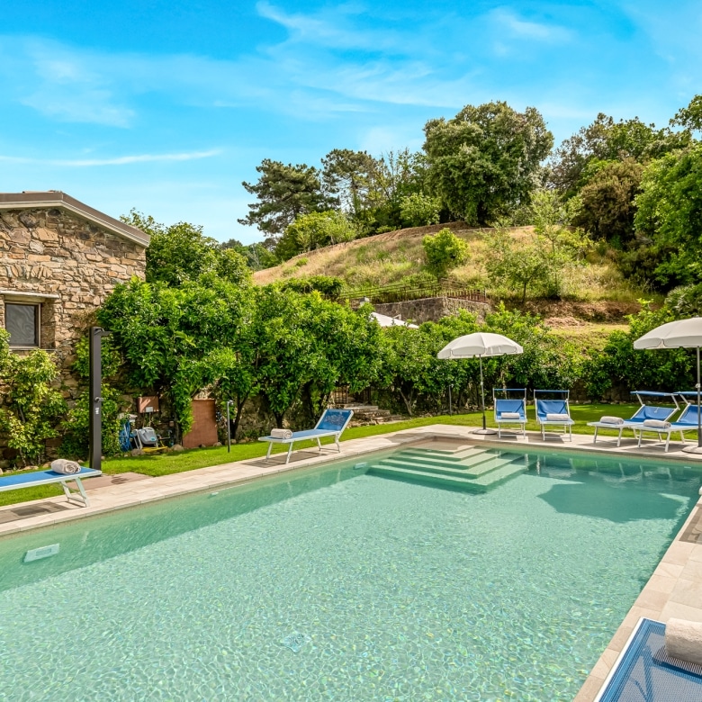 Swimming pool in front of Villa Il Convento.